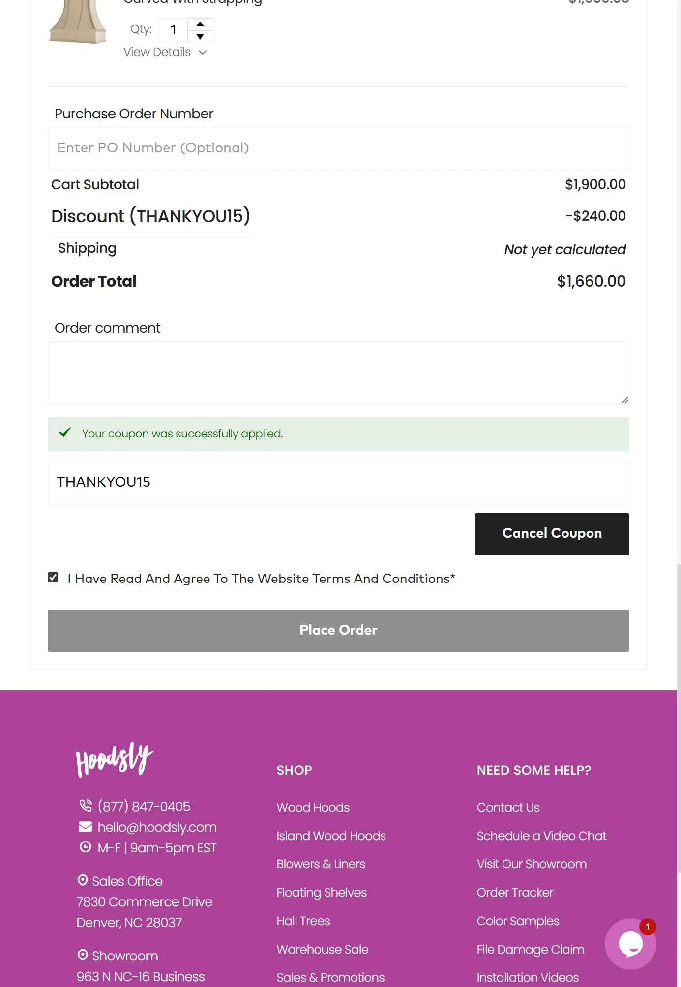 Hoodsly checkout page showing Hoodsly discount code box | Screenshot taken by SimplyCodes community member on Aug 16, 2025