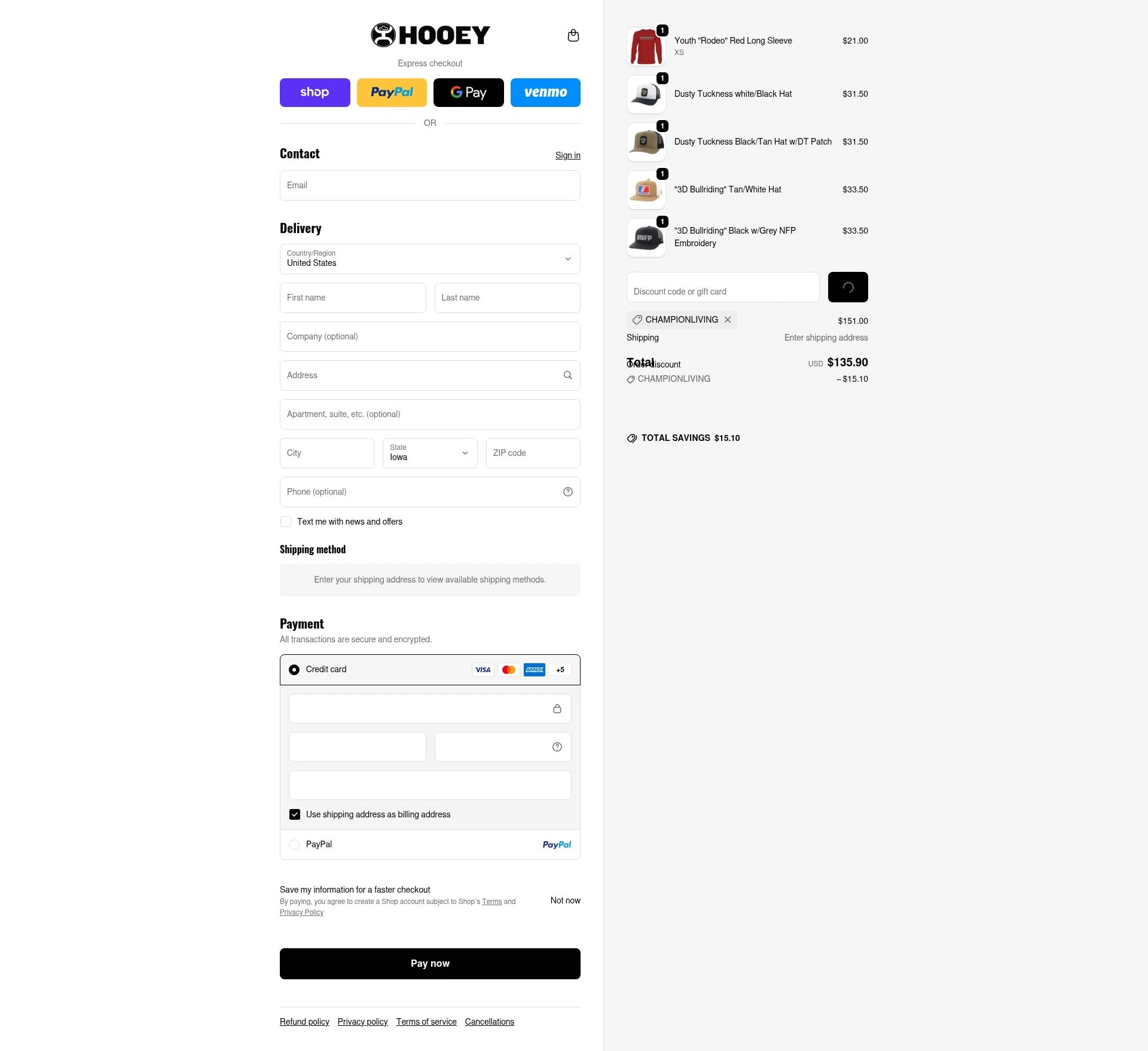 Hooey checkout page showing Hooey discount code box | Screenshot taken by SimplyCodes community member on Feb 14, 2026