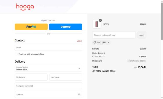 Hooga checkout page showing Hooga discount code box | Screenshot taken by SimplyCodes community member on Sep 7, 2025