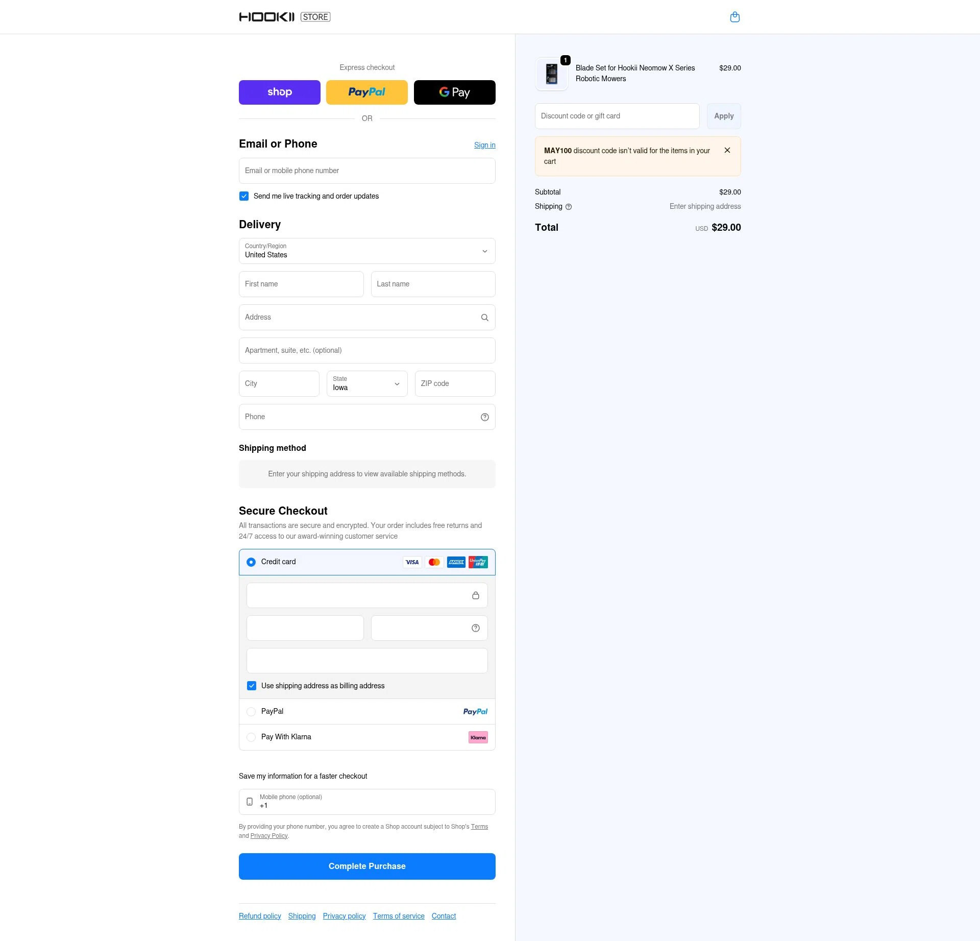 HOOKII checkout page showing HOOKII coupon code box | Screenshot taken by SimplyCodes community member on Jan 10, 2026