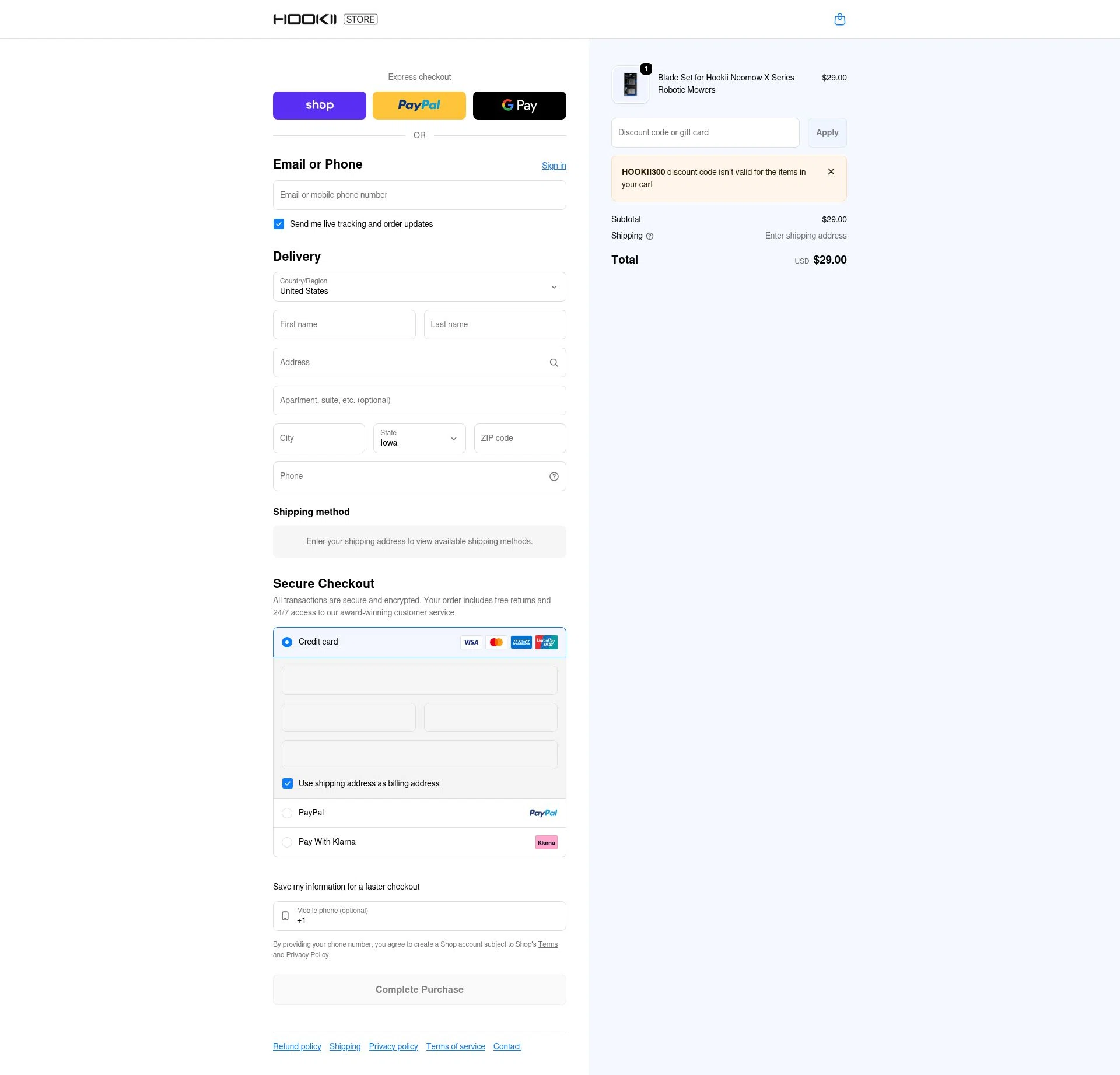 HOOKII checkout page showing HOOKII coupon code box | Screenshot taken by SimplyCodes community member on Jan 10, 2026