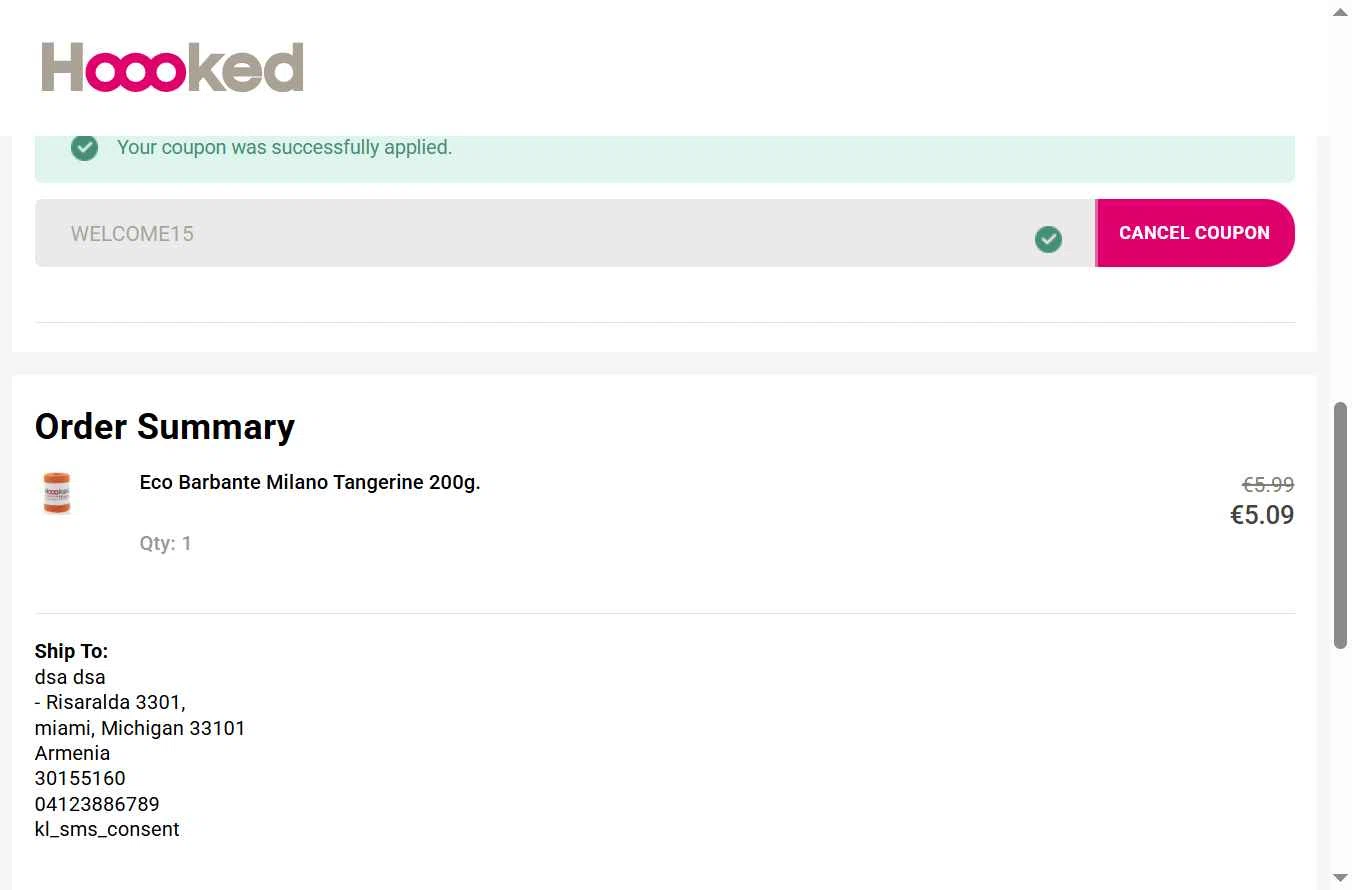 Hoooked checkout page showing Hoooked discount code box | Screenshot taken by SimplyCodes community member on Dec 24, 2025