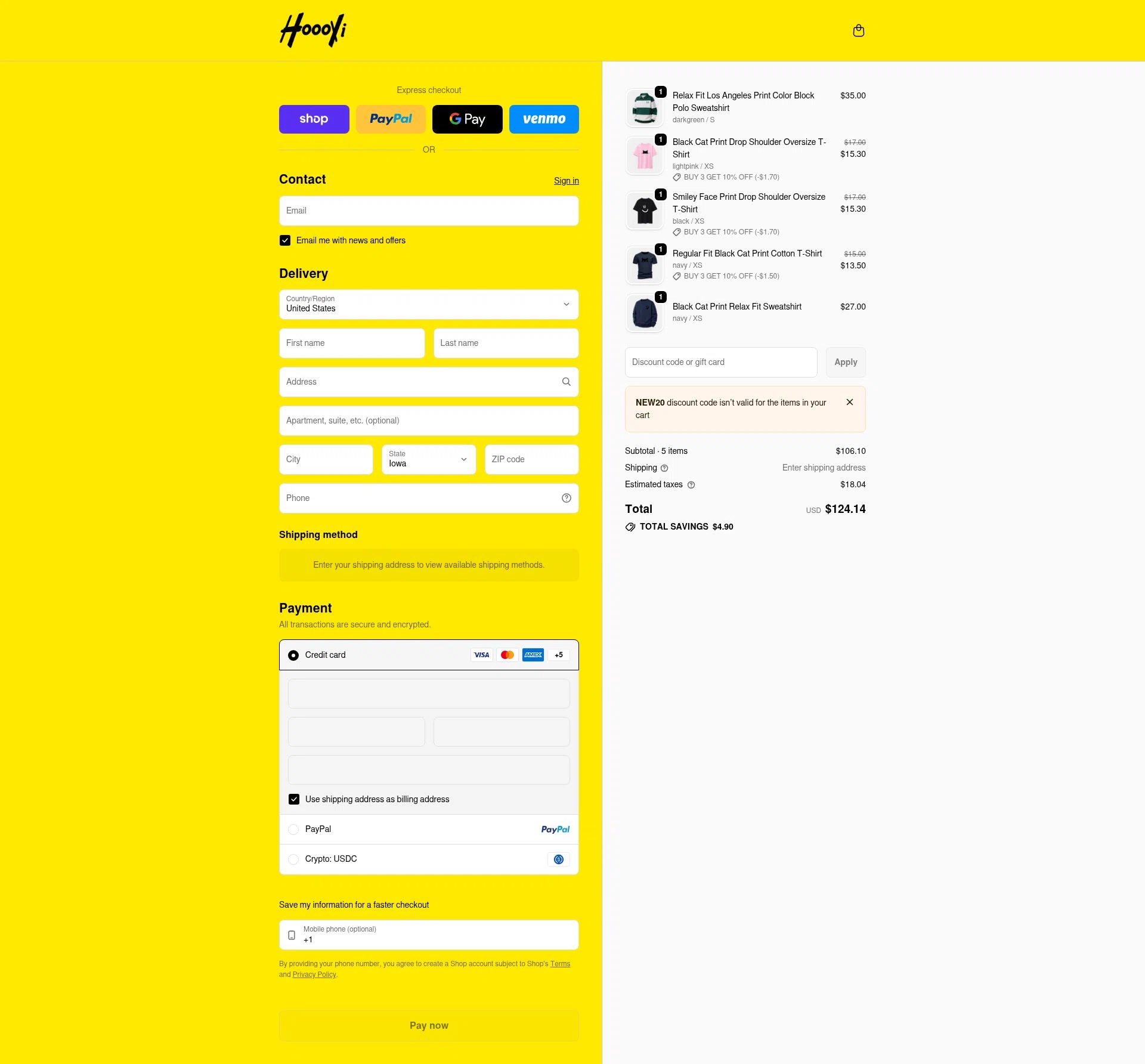 HOOOYI checkout page showing HOOOYI discount code box | Screenshot taken by SimplyCodes community member on Feb 18, 2026