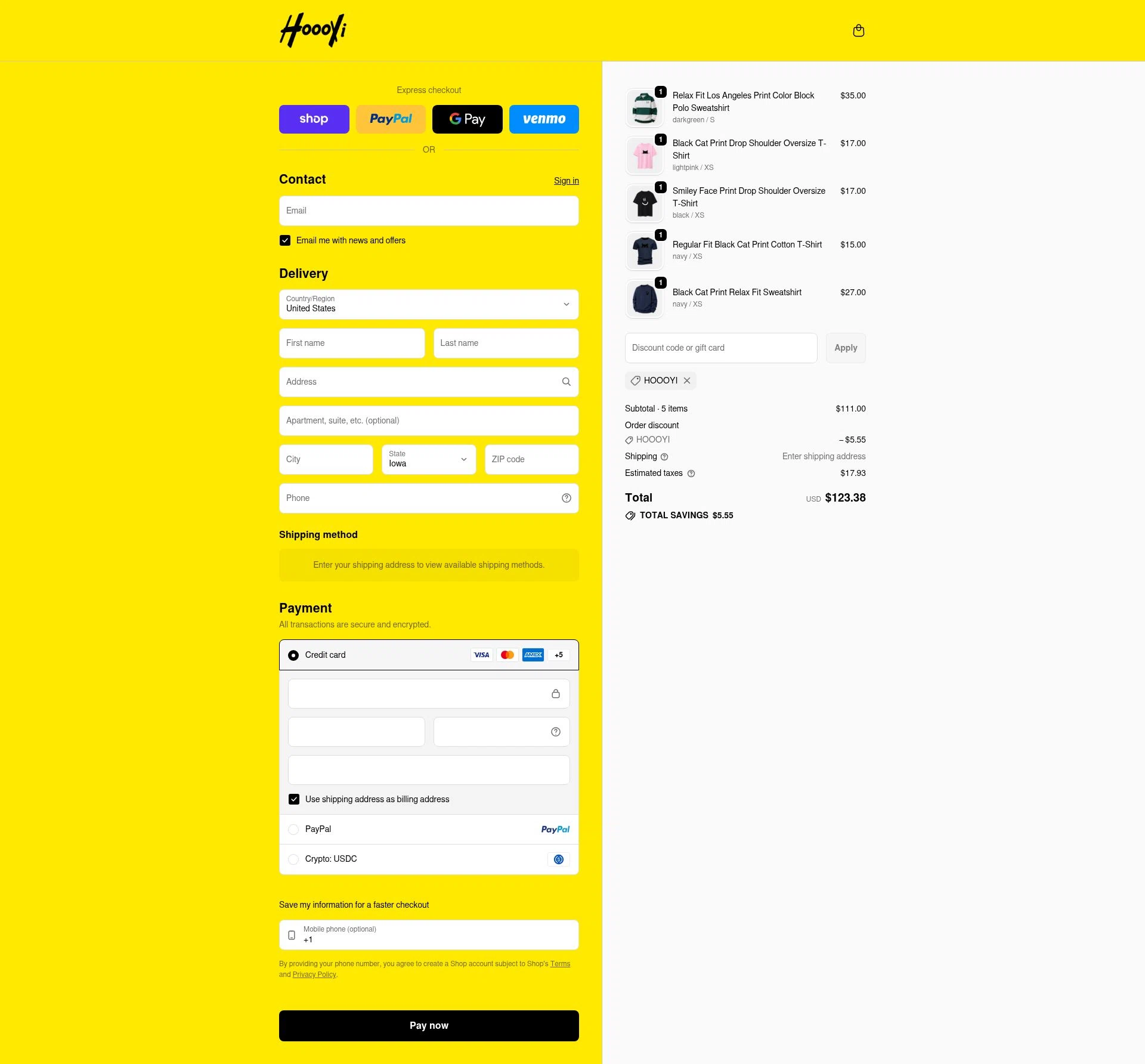 HOOOYI checkout page showing HOOOYI discount code box | Screenshot taken by SimplyCodes community member on Feb 18, 2026