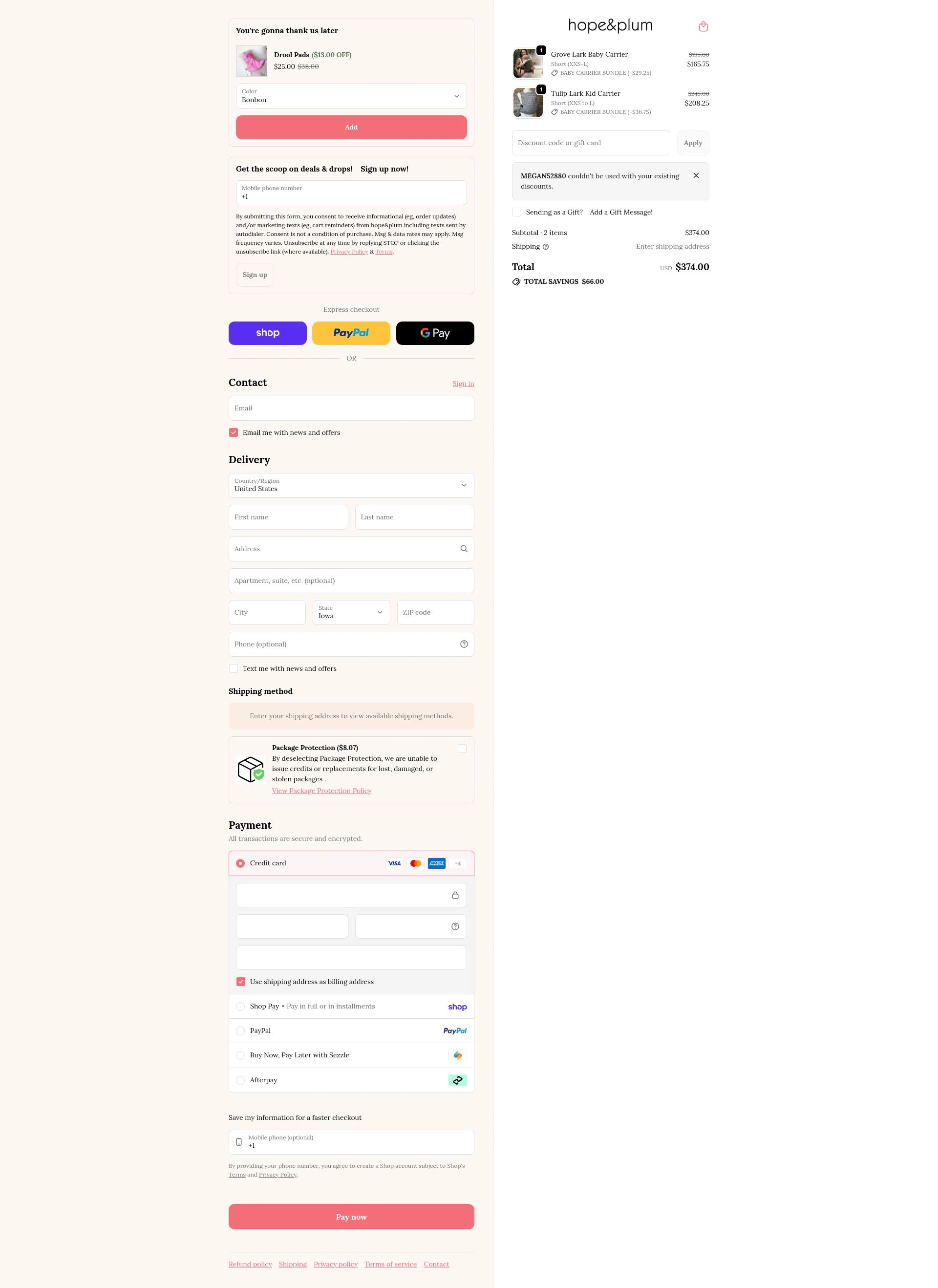 hope&plum checkout page showing hope&plum promo code box | Screenshot taken by SimplyCodes community member on Feb 7, 2026