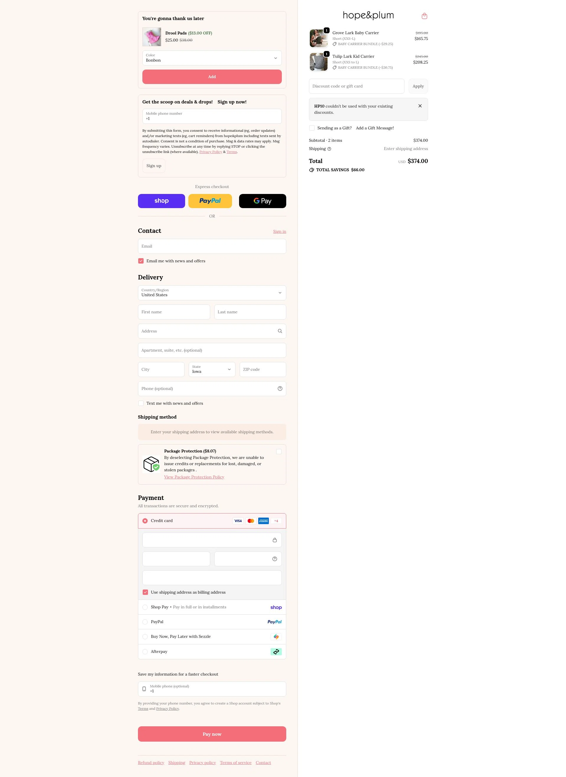 hope&plum checkout page showing hope&plum promo code box | Screenshot taken by SimplyCodes community member on Feb 7, 2026