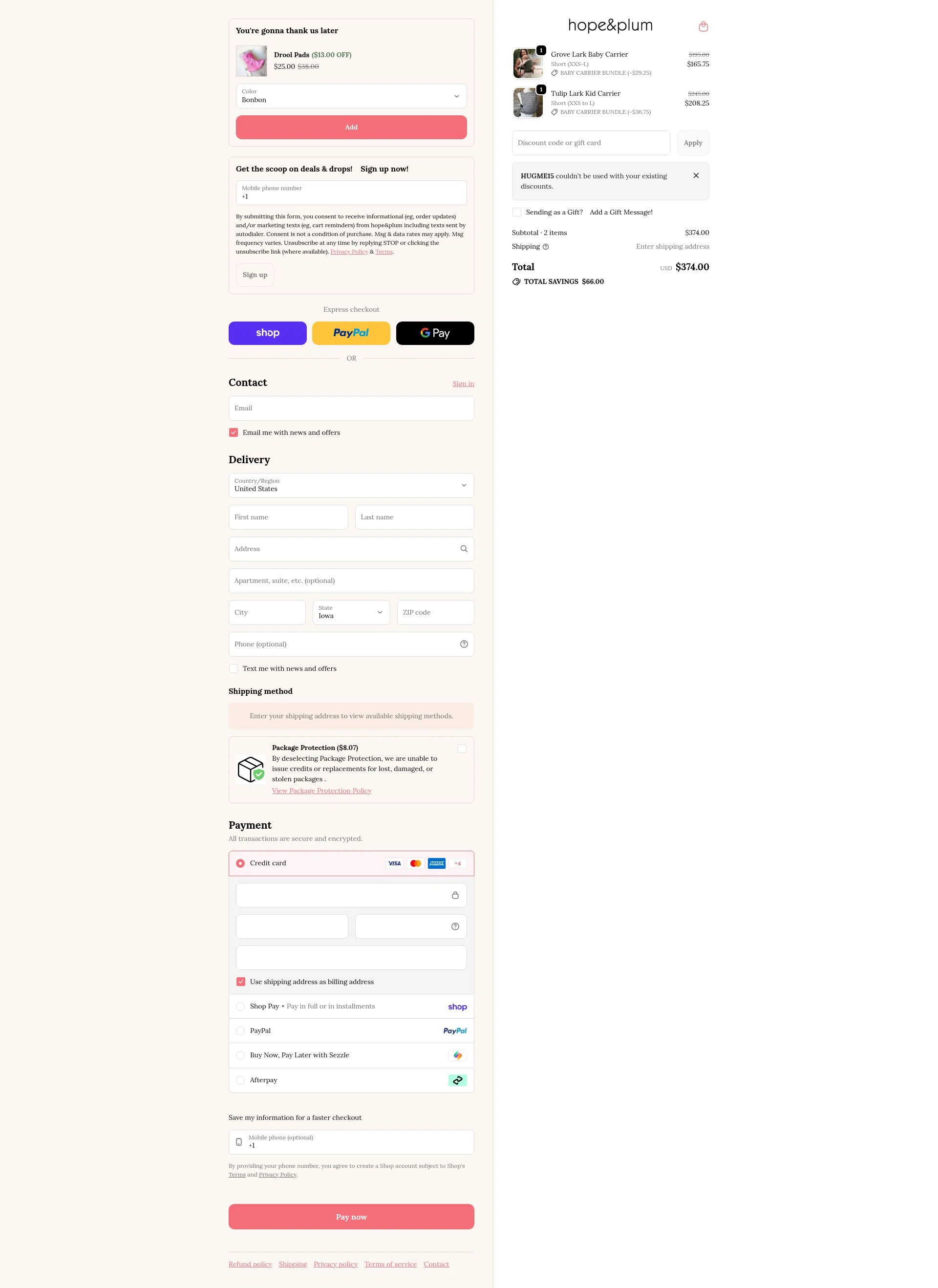 hope&plum checkout page showing hope&plum promo code box | Screenshot taken by SimplyCodes community member on Feb 7, 2026