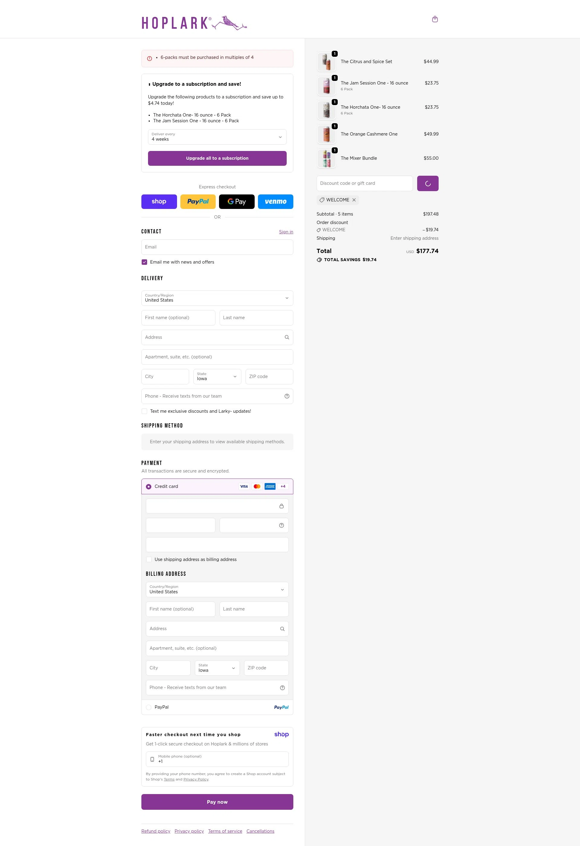 Hoplark checkout page showing Hoplark discount code box | Screenshot taken by SimplyCodes community member on Jan 15, 2026