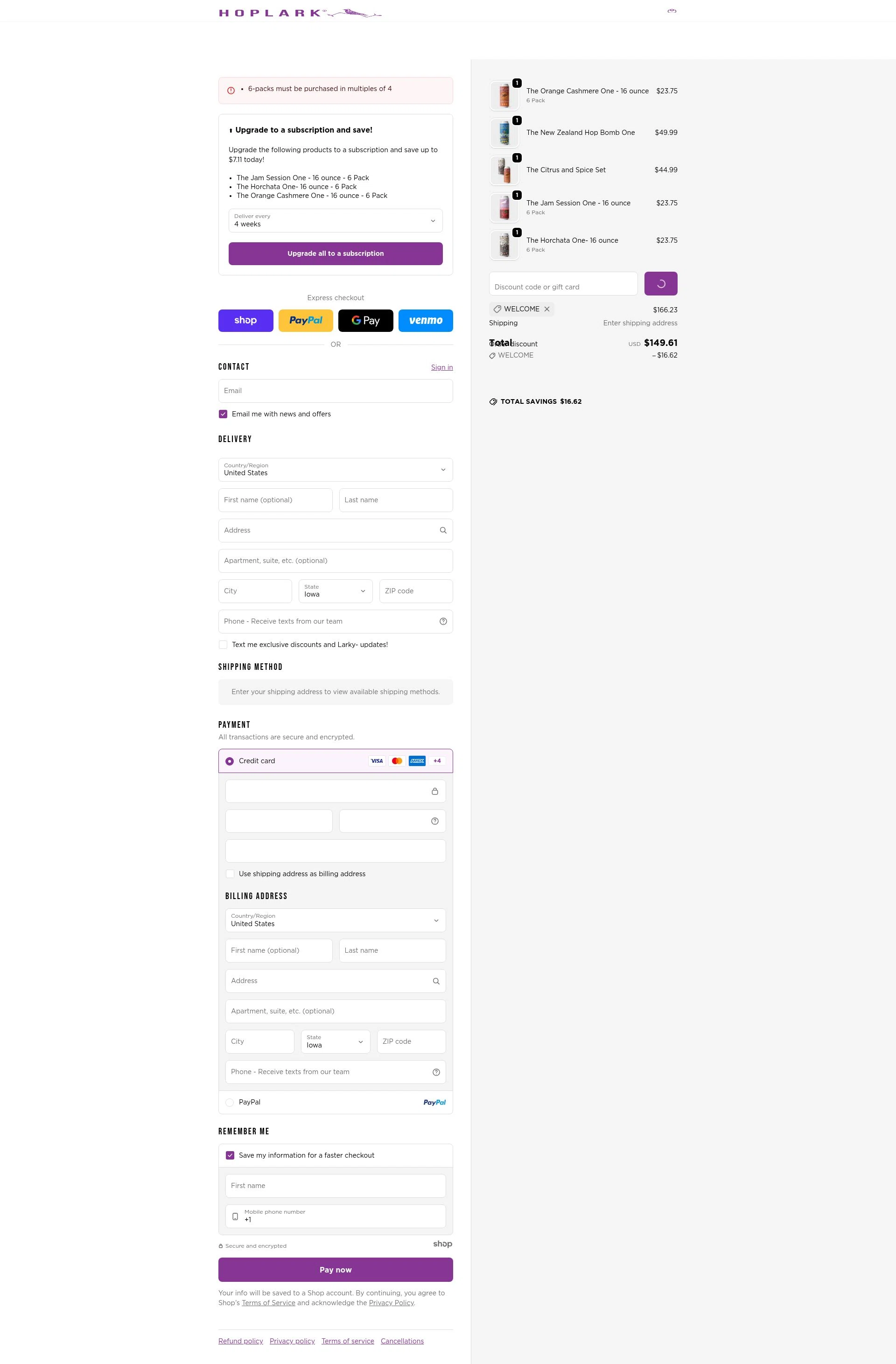Hoplark checkout page showing Hoplark discount code box | Screenshot taken by SimplyCodes community member on Jan 20, 2026