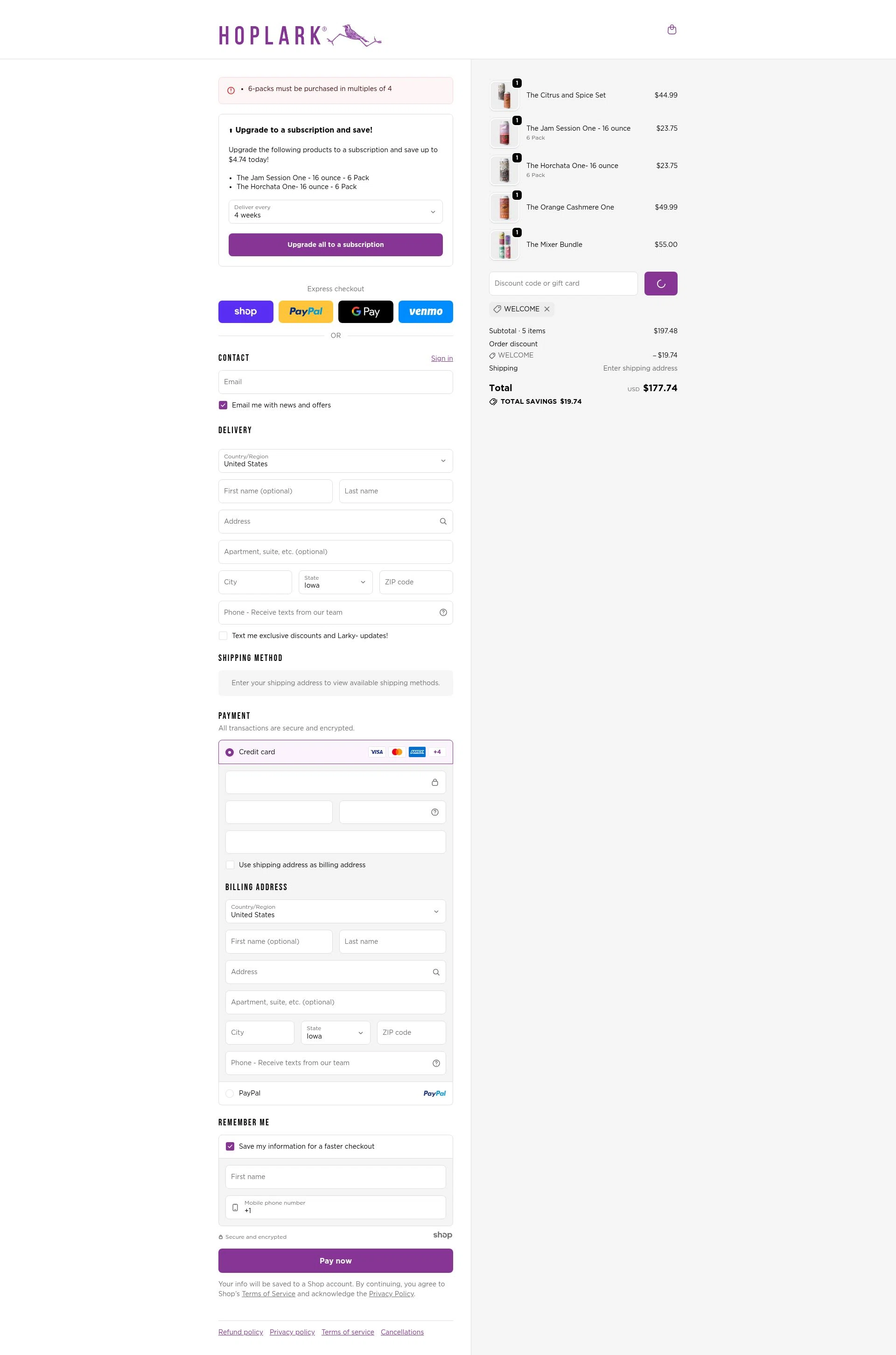 Hoplark checkout page showing Hoplark discount code box | Screenshot taken by SimplyCodes community member on Jan 5, 2026
