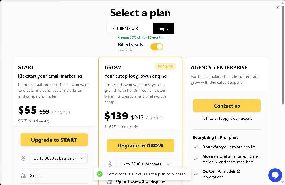 Hoppy Copy checkout page showing Hoppy Copy promo code box | Screenshot taken by SimplyCodes community member on Nov 19, 2025