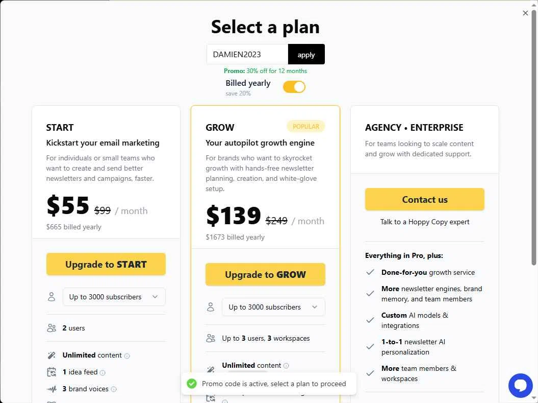 Hoppy Copy checkout page showing Hoppy Copy promo code box | Screenshot taken by SimplyCodes community member on Dec 18, 2025