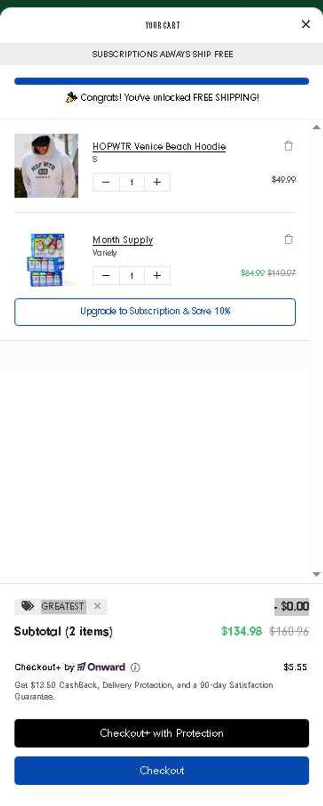 HOP WTR checkout page showing HOP WTR discount code box | Screenshot taken by SimplyCodes community member on Sep 13, 2025