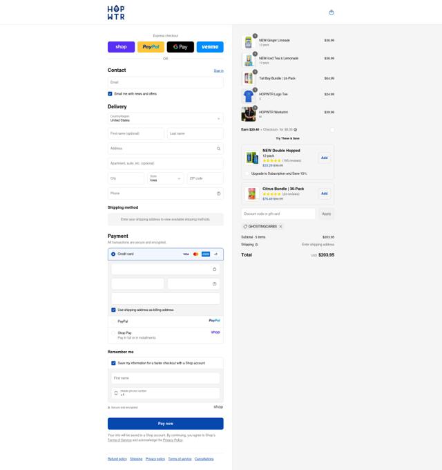HOP WTR checkout page showing HOP WTR discount code box | Screenshot taken by SimplyCodes community member on Sep 13, 2025