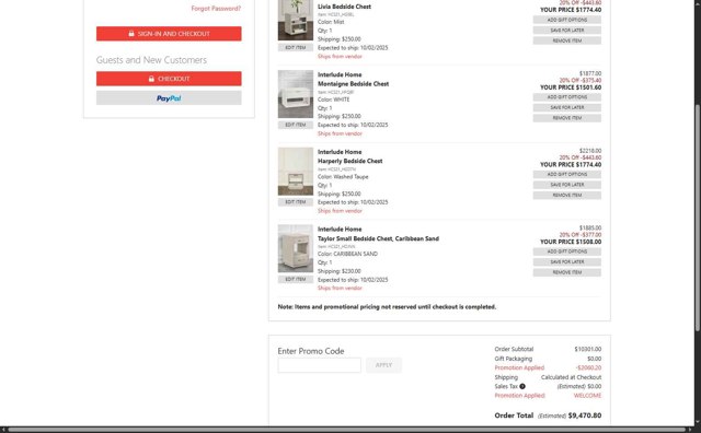 Horchow checkout page showing Horchow promo code box | Screenshot taken by SimplyCodes community member on Sep 4, 2025