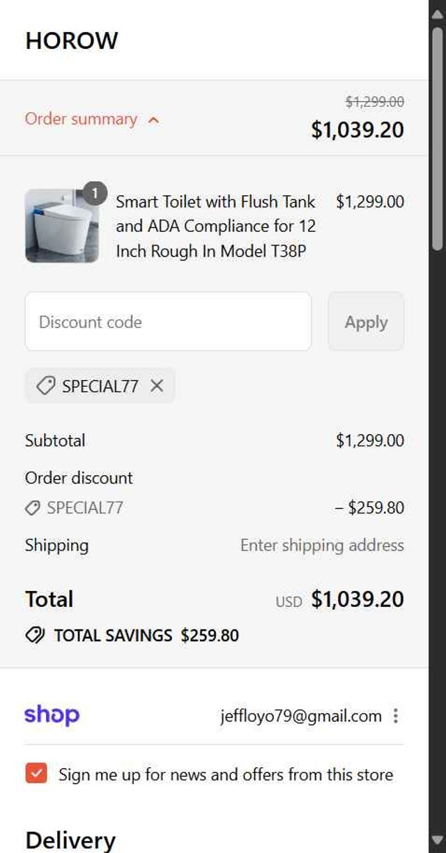 Horow checkout page showing Horow coupon code box | Screenshot taken by SimplyCodes community member on Sep 8, 2025