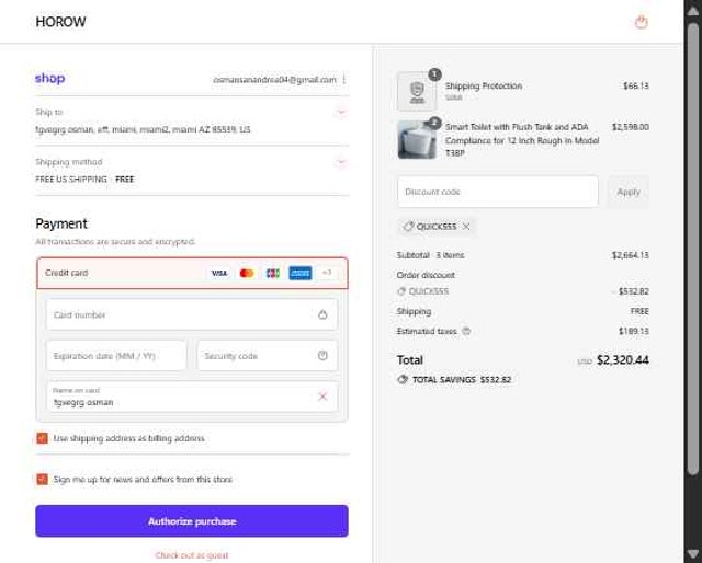 Horow checkout page showing Horow coupon code box | Screenshot taken by SimplyCodes community member on Sep 8, 2025