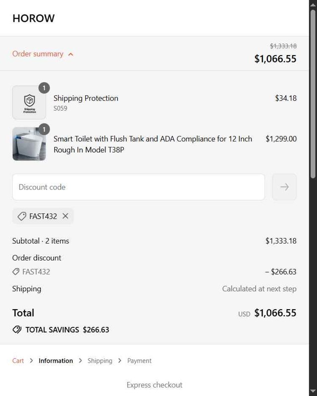 Horow checkout page showing Horow coupon code box | Screenshot taken by SimplyCodes community member on Sep 8, 2025