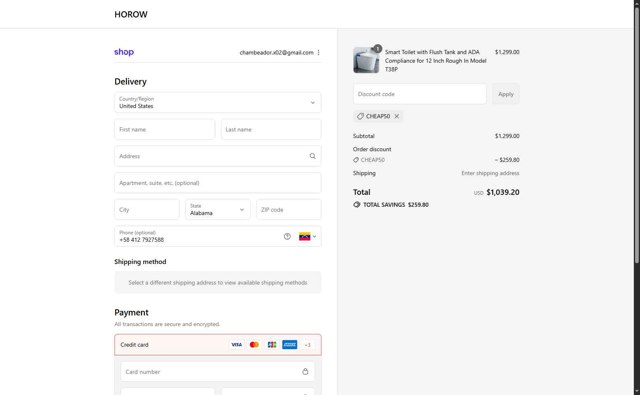 Horow checkout page showing Horow coupon code box | Screenshot taken by SimplyCodes community member on Sep 8, 2025