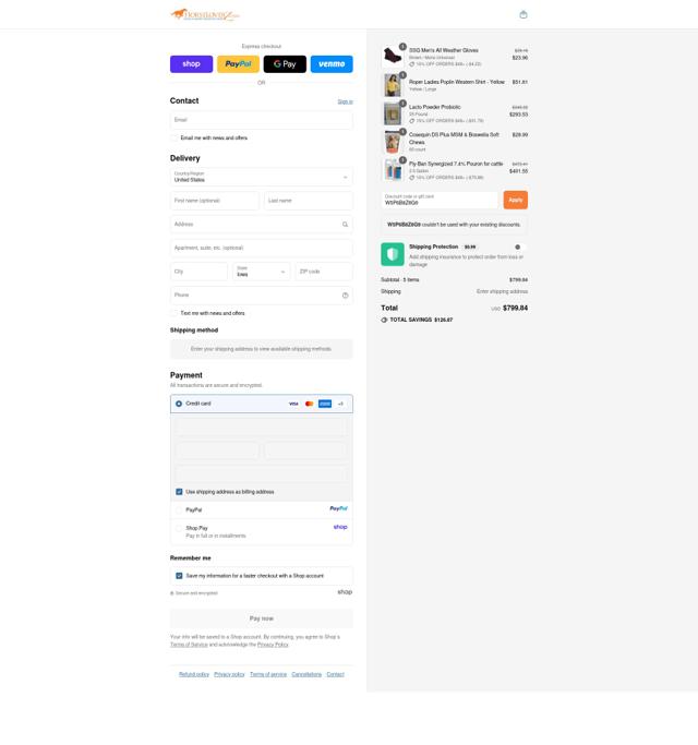 HorseLoverZ checkout page showing HorseLoverZ discount code box | Screenshot taken by SimplyCodes community member on Sep 12, 2025