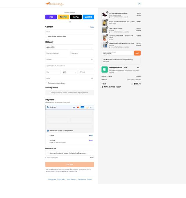 HorseLoverZ checkout page showing HorseLoverZ discount code box | Screenshot taken by SimplyCodes community member on Sep 8, 2025