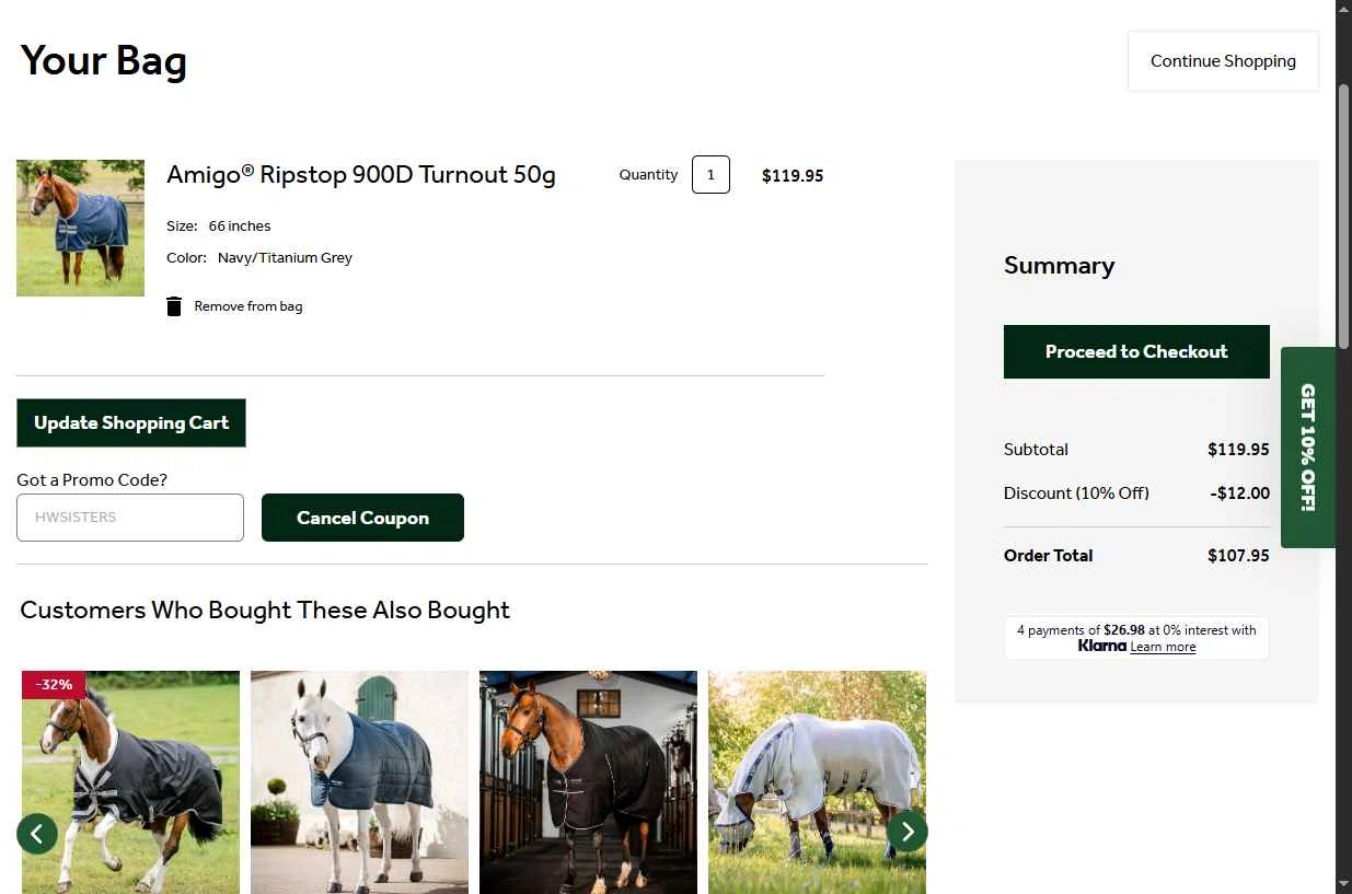 Horseware Ireland checkout page showing Horseware Ireland promo code box | Screenshot taken by SimplyCodes community member on Sep 4, 2025