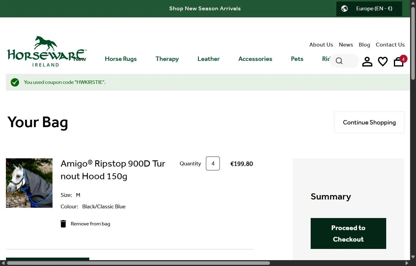 Horseware Ireland checkout page showing Horseware Ireland promo code box | Screenshot taken by SimplyCodes community member on Sep 4, 2025