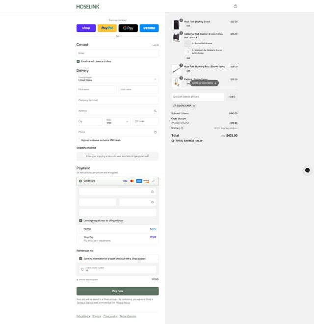 Hoselink USA checkout page showing Hoselink USA discount code box | Screenshot taken by SimplyCodes community member on Sep 4, 2025