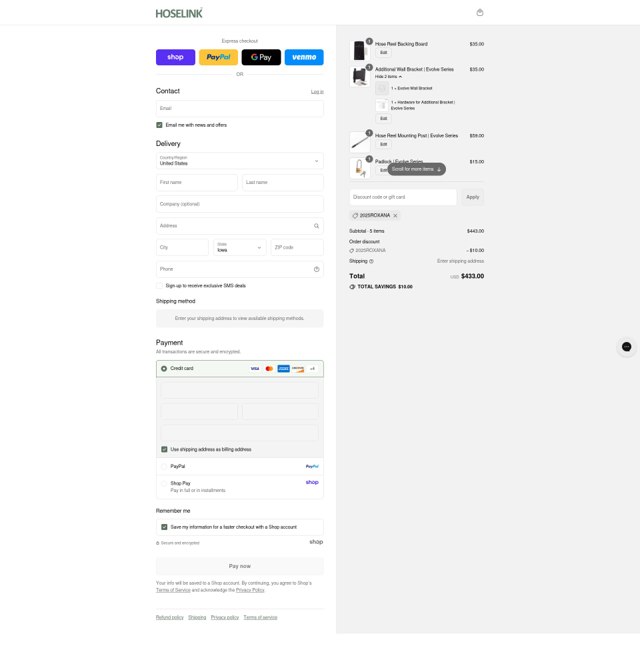 Hoselink USA checkout page showing Hoselink USA discount code box | Screenshot taken by SimplyCodes community member on Aug 31, 2025