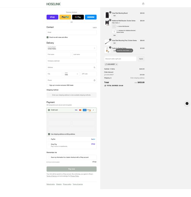 Hoselink USA checkout page showing Hoselink USA discount code box | Screenshot taken by SimplyCodes community member on Sep 4, 2025
