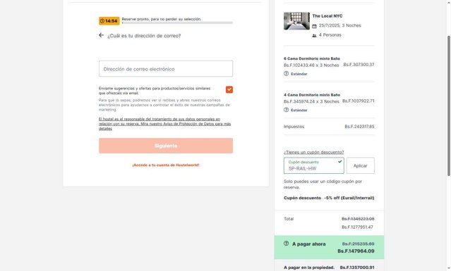 Hostelworld checkout page showing Hostelworld discount code box | Screenshot taken by SimplyCodes community member on Jul 24, 2025