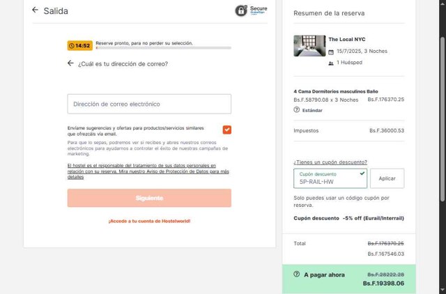 Hostelworld checkout page showing Hostelworld discount code box | Screenshot taken by SimplyCodes community member on Jul 14, 2025