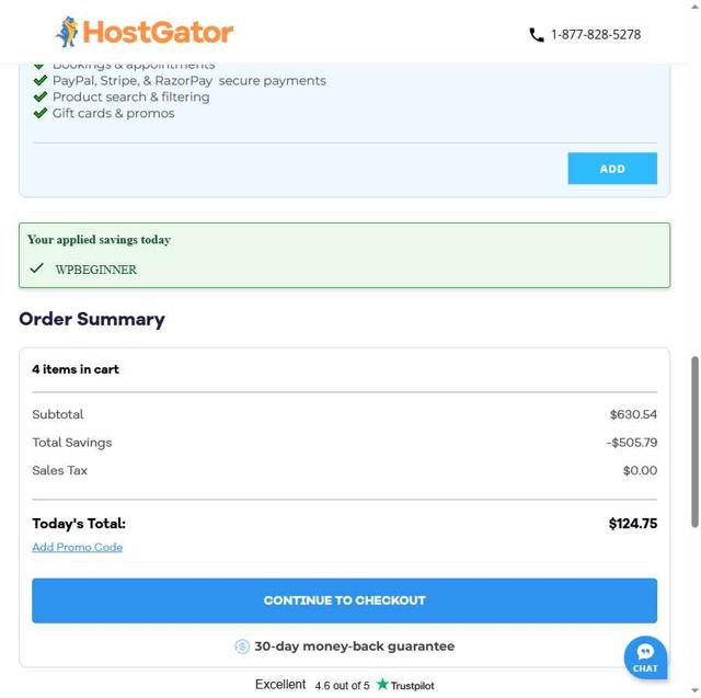 HostGator checkout page showing HostGator promo code box | Screenshot taken by SimplyCodes community member on Aug 18, 2025