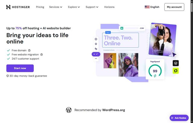 Hostinger checkout page showing Hostinger coupon code box | Screenshot taken by SimplyCodes community member on Aug 20, 2025
