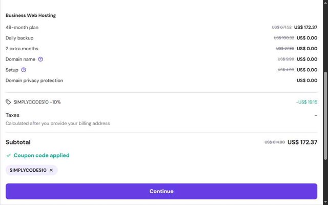 Hostinger checkout page showing Hostinger coupon code box | Screenshot taken by SimplyCodes community member on Aug 17, 2025