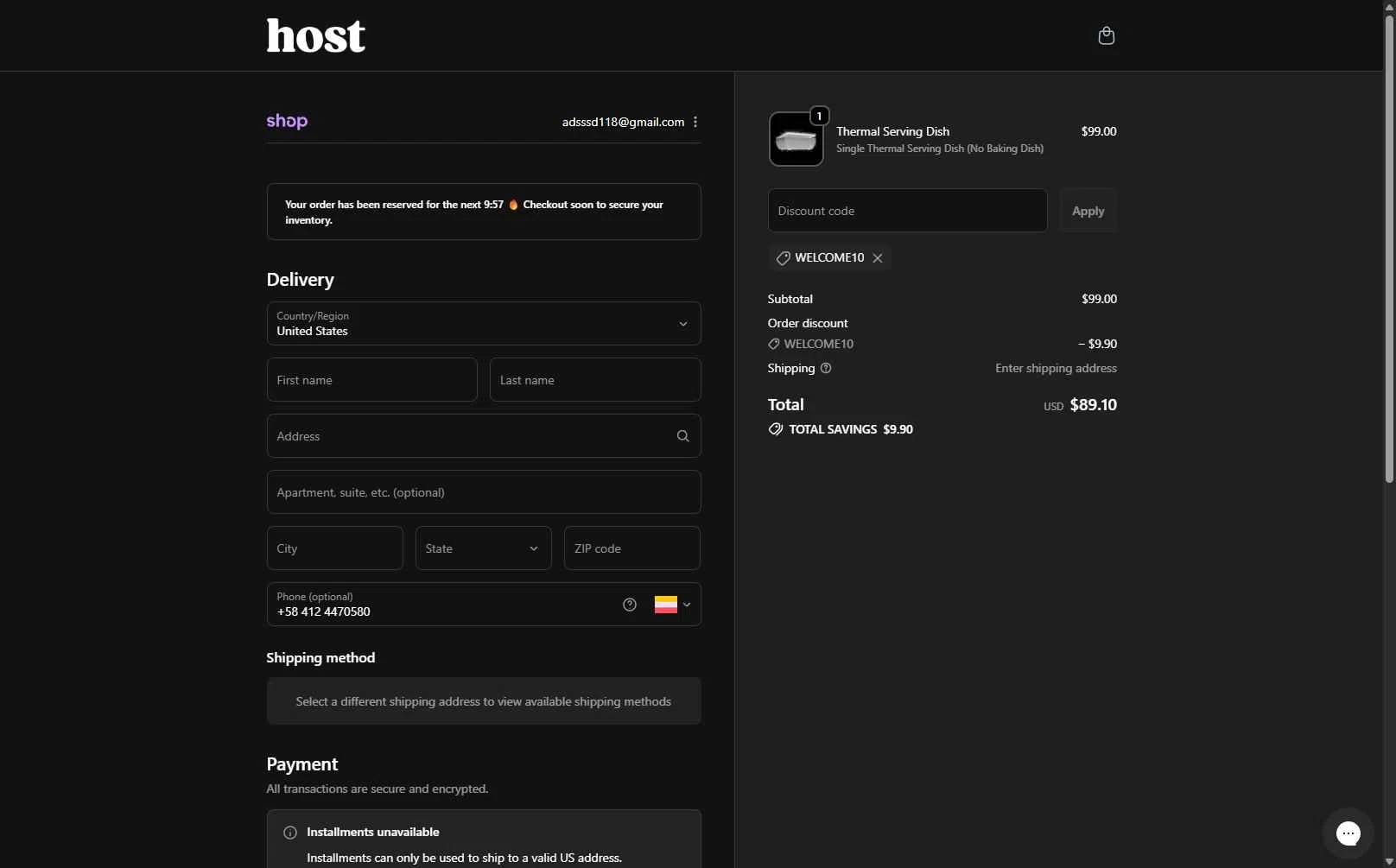 Host Modern checkout page showing Host Modern discount code box | Screenshot taken by SimplyCodes community member on Nov 27, 2025