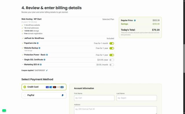 HostPapa checkout page showing HostPapa promo code box | Screenshot taken by SimplyCodes community member on Jul 15, 2025
