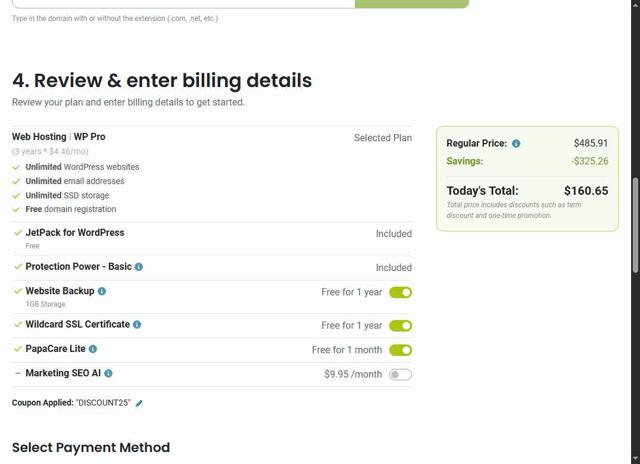 HostPapa checkout page showing HostPapa promo code box | Screenshot taken by SimplyCodes community member on Jun 17, 2025