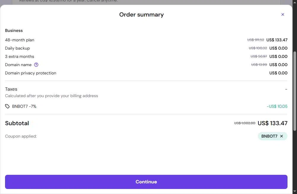 Hostinger Website Builder checkout page showing Hostinger Website Builder coupon code box | Screenshot taken by SimplyCodes community member on Dec 30, 2025