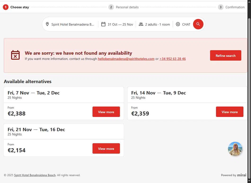 Spirit Hotel Benalmadena Beach checkout page showing Spirit Hotel Benalmadena Beach promo code box | Screenshot taken by SimplyCodes community member on Oct 31, 2025