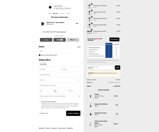 Hotel Collection checkout page showing Hotel Collection discount code box | Screenshot taken by SimplyCodes community member on Sep 7, 2025