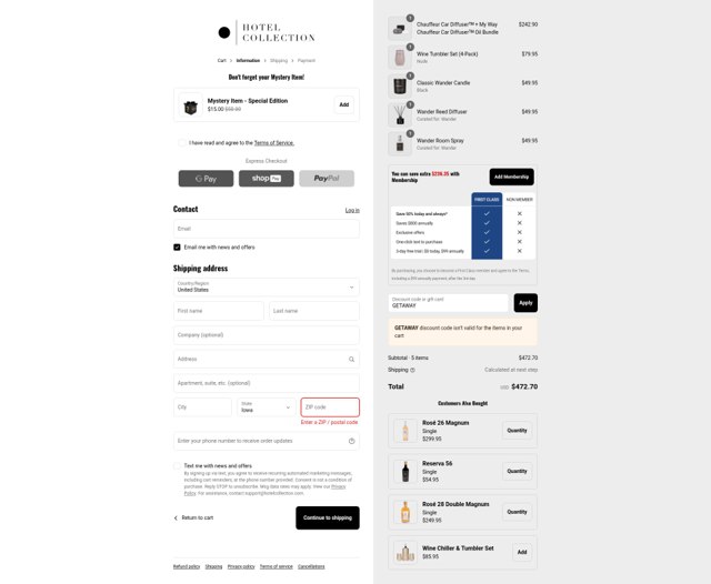 Hotel Collection checkout page showing Hotel Collection discount code box | Screenshot taken by SimplyCodes community member on Sep 3, 2025