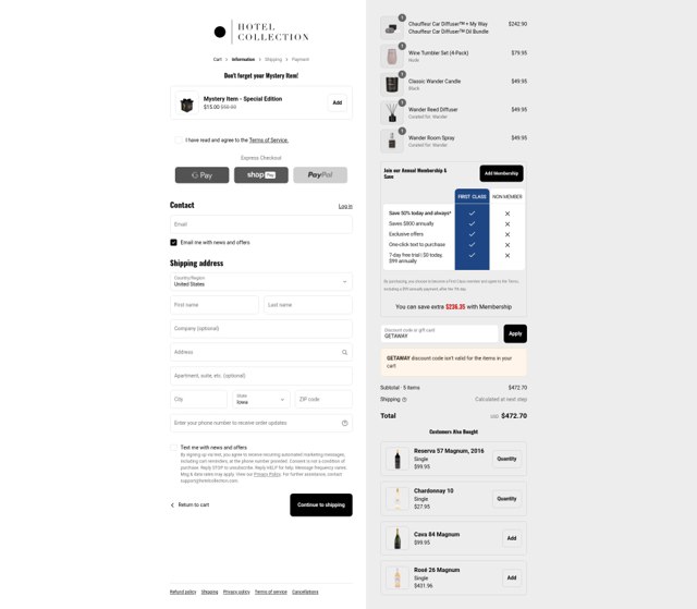 Hotel Collection checkout page showing Hotel Collection discount code box | Screenshot taken by SimplyCodes community member on Aug 21, 2025