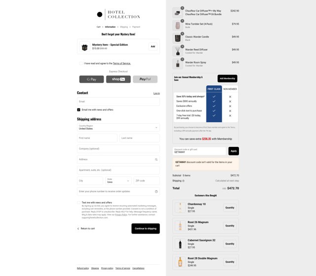 Hotel Collection checkout page showing Hotel Collection discount code box | Screenshot taken by SimplyCodes community member on Aug 25, 2025