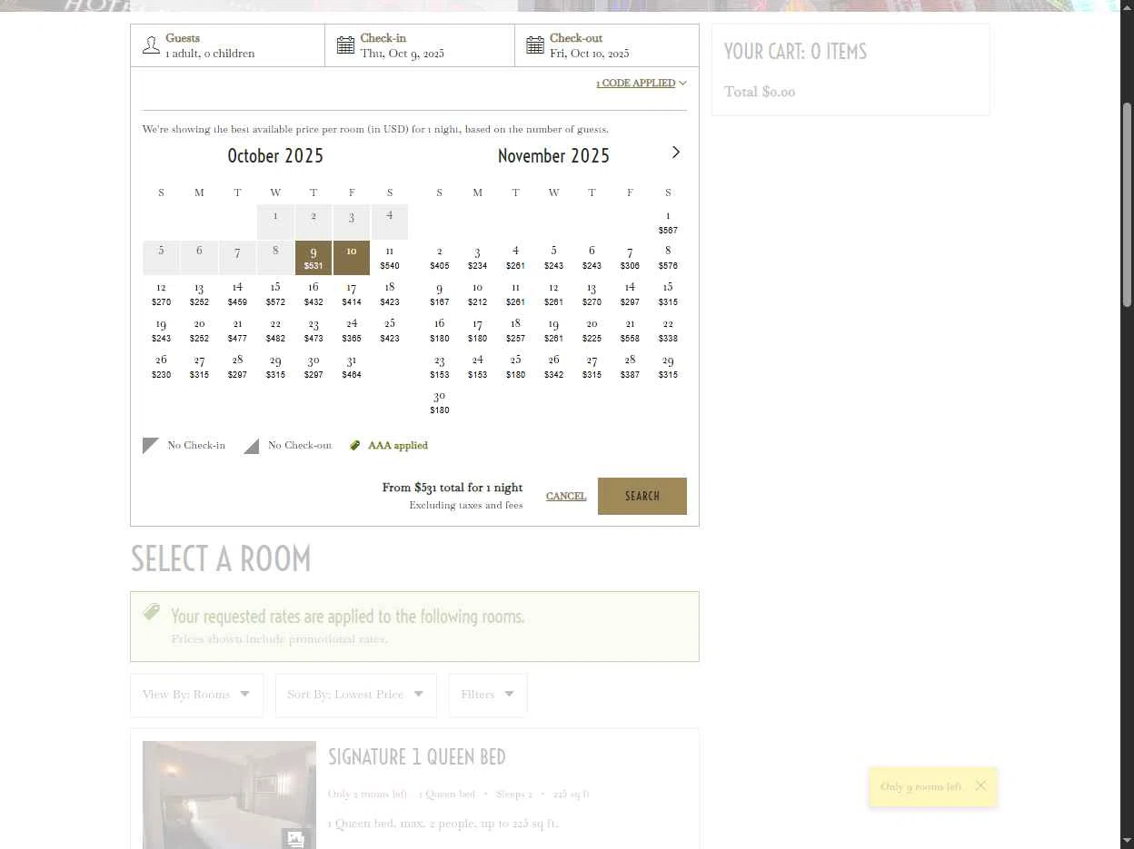 Hotel Edison checkout page showing Hotel Edison promo code box | Screenshot taken by SimplyCodes community member on Oct 9, 2025