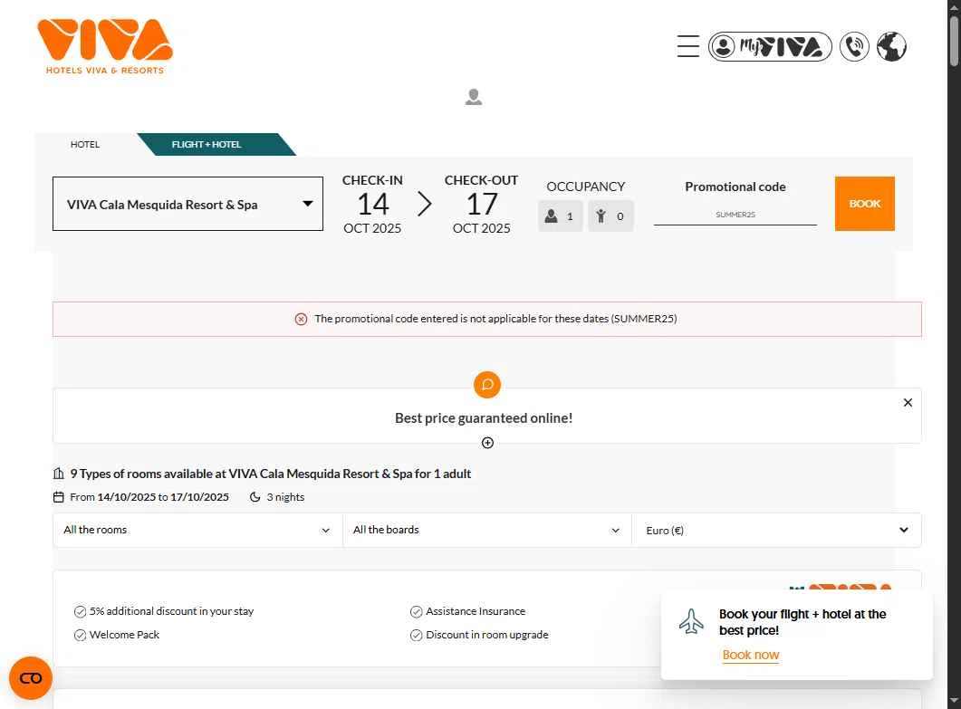 Hotels Viva checkout page showing Hotels Viva discount code box | Screenshot taken by SimplyCodes community member on Sep 4, 2025