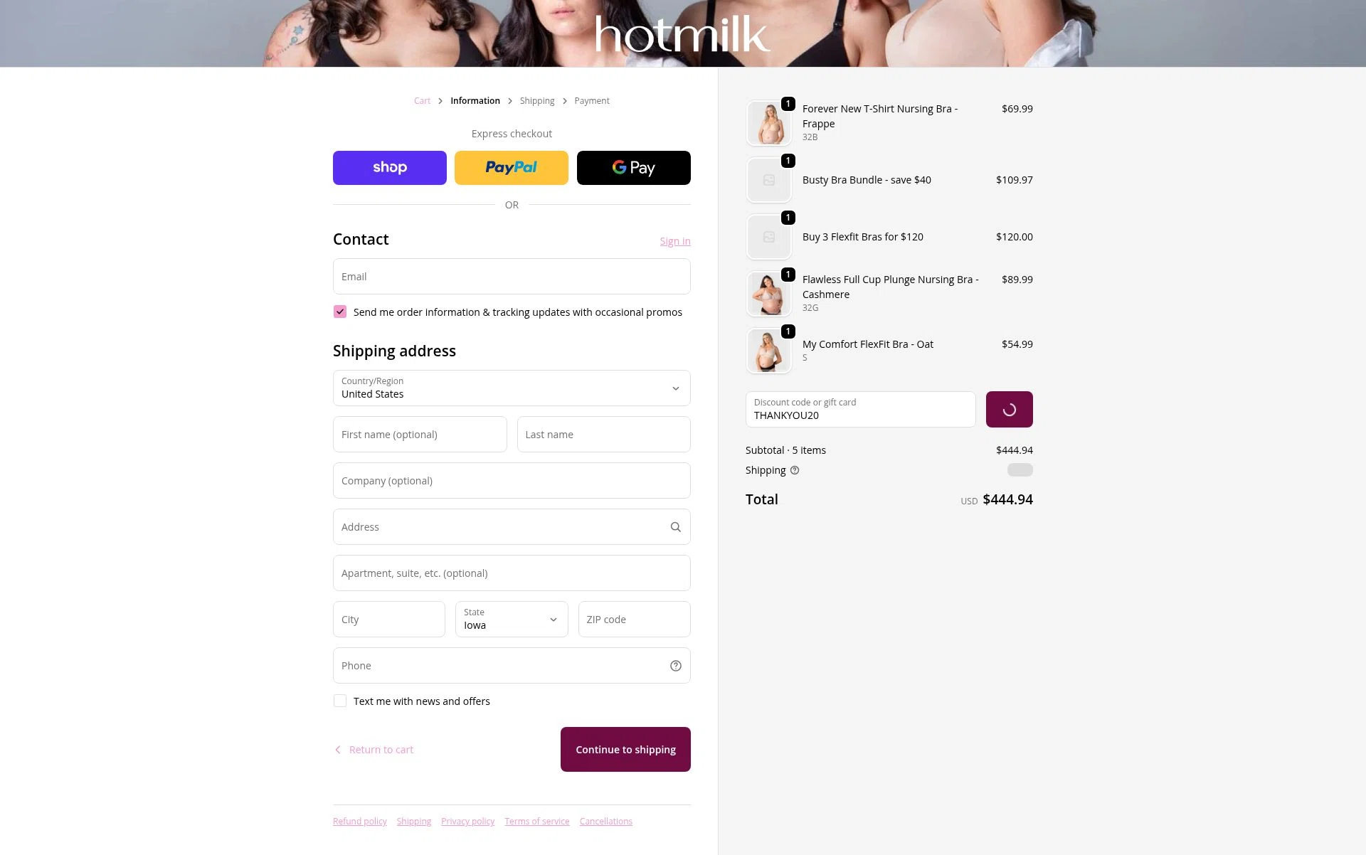 Hotmilk checkout page showing Hotmilk discount code box | Screenshot taken by SimplyCodes community member on Feb 8, 2026