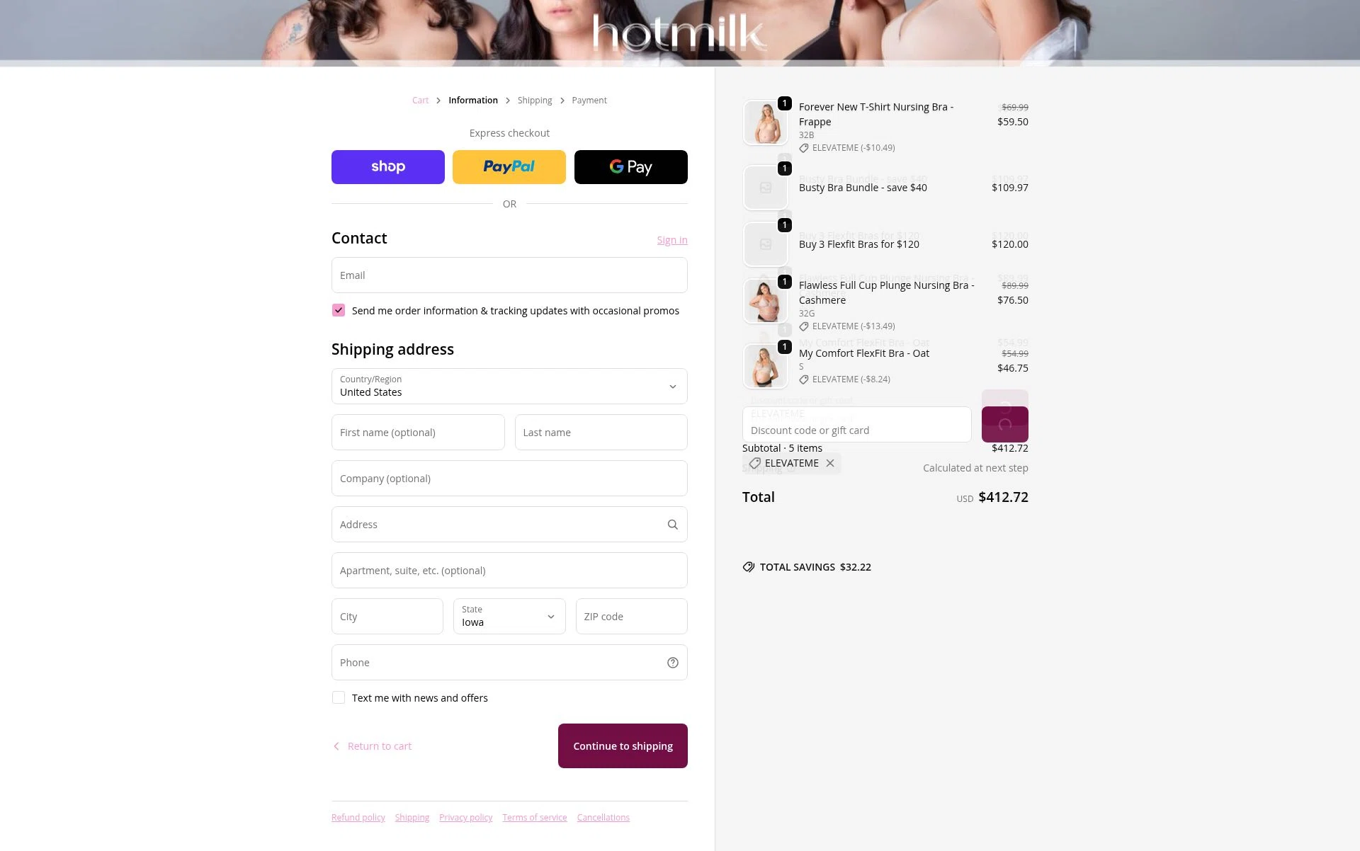 Hotmilk checkout page showing Hotmilk discount code box | Screenshot taken by SimplyCodes community member on Feb 11, 2026