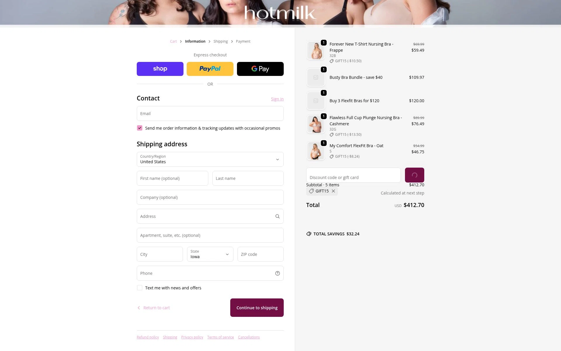 Hotmilk checkout page showing Hotmilk discount code box | Screenshot taken by SimplyCodes community member on Feb 11, 2026