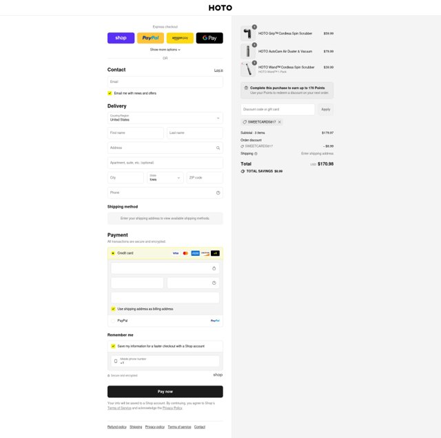 Hoto checkout page showing Hoto discount code box | Screenshot taken by SimplyCodes community member on Sep 6, 2025